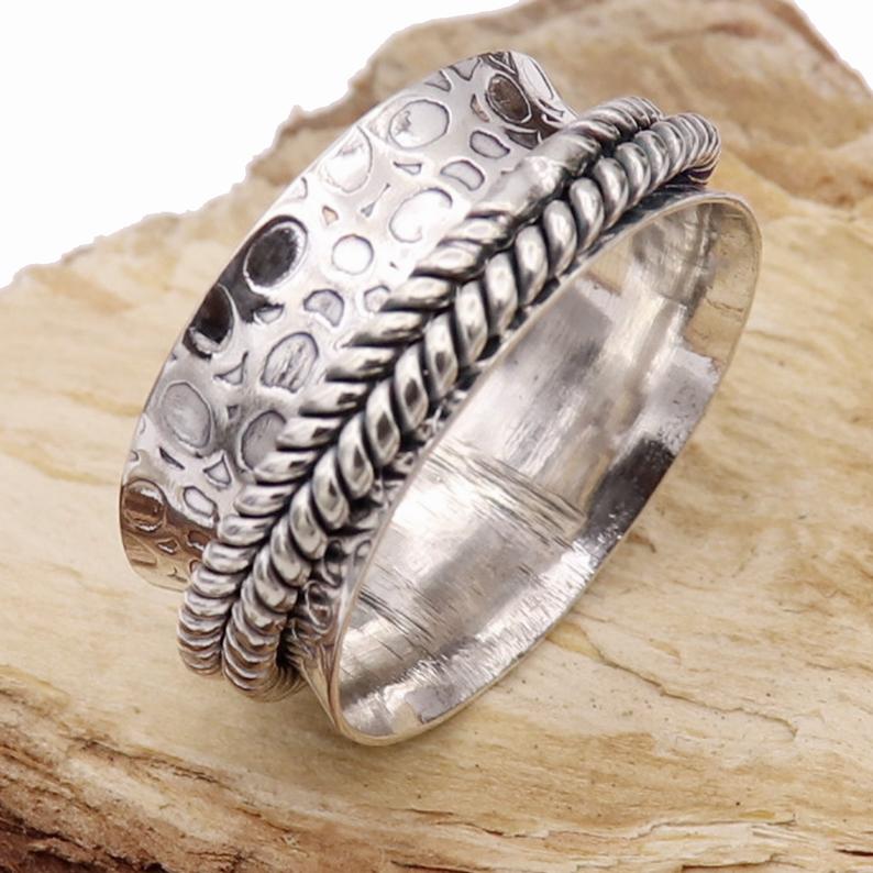 Bague spinner en argent sterling 925, bague de méditation incroyable, bague en argent de yoga, bague spinner de déclaration, cadeau parfait, cadeau de la Saint-Valentin,