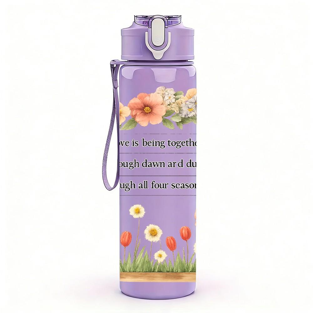 1PC Wild Meadow Flower Quote Pattern 750ml Color Plastic Sports Water Bottle Leakproof Flip Straw Lid Suitable for Sports Office Home Use