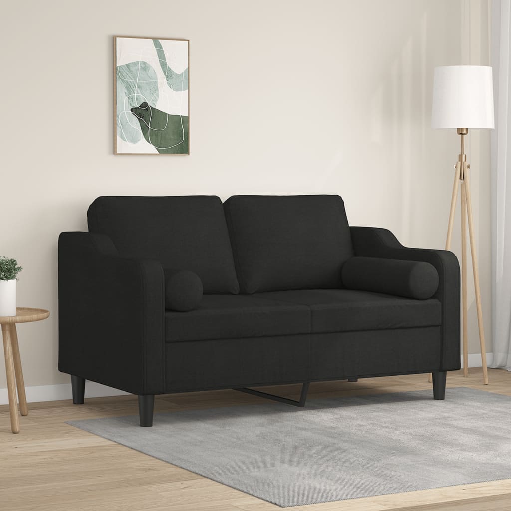 2 Seater Sofa with Decorative Cushions Black 120 Cm Fabric