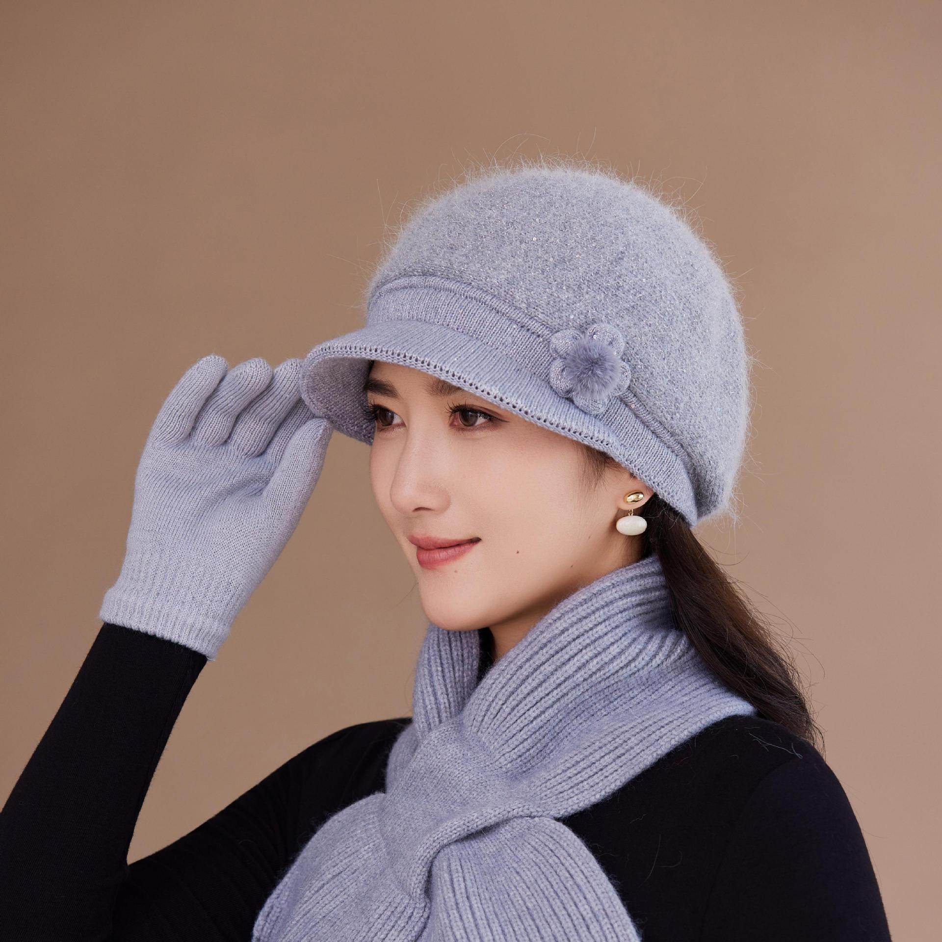 

Plush Warm Rabbit Fur Knitted Hat for Ladies and Mothers Fashionable and Versatile Plush Basin Hat for Middle Aged and Elderly Women Winter Hat one size