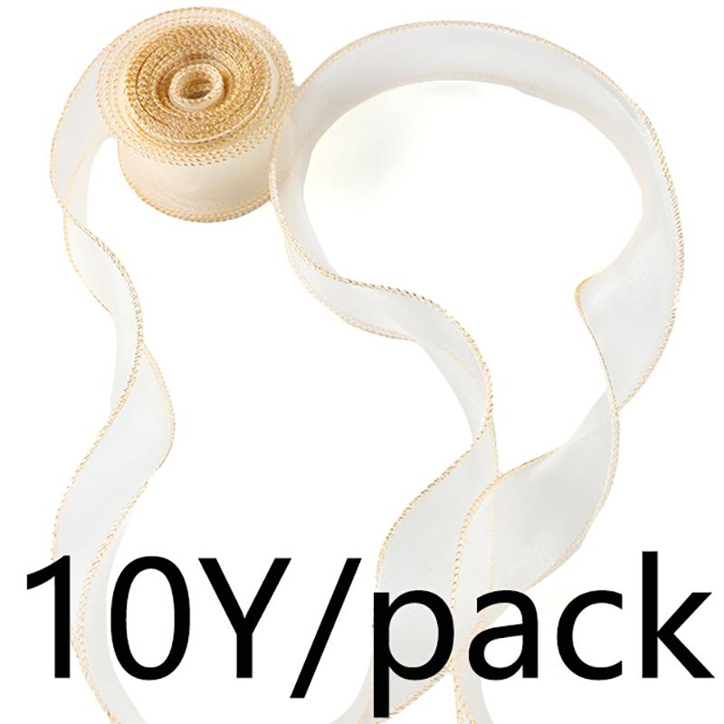 (10 Yards/Packung) 4cm Goldrand Wellenförmiges Garn Geschenkbox Bouquet Verpackungsmaterial Schleife Haaraccessoires Handgemacht DIY Dekoratives Spitze
