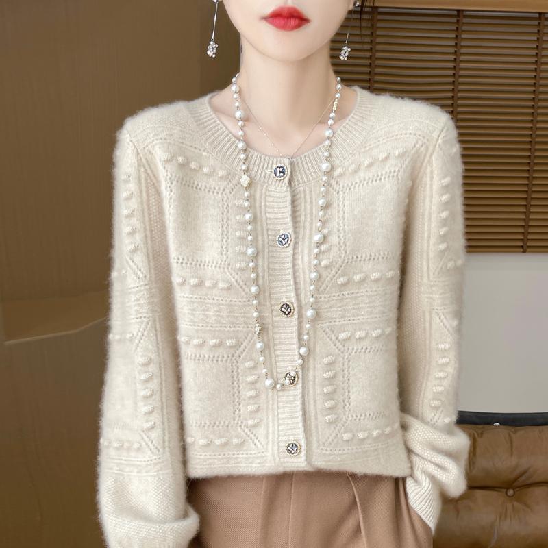 QingHe Cashmere Women's 30% Cashmere Cardigan - Soft & Warm Wool Blend Sweater