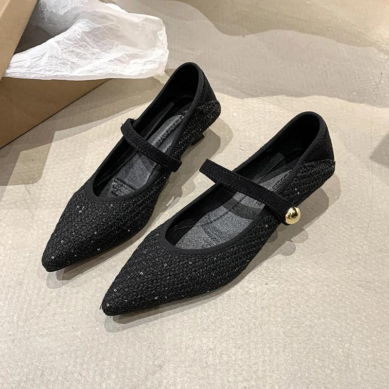 Módní pantofle na jemném podpatku Jaro Nové Špičatá špička Mělký výkroj Flanel Kovová přezka Jednoslovné Protiskluzové Jednoduché boty