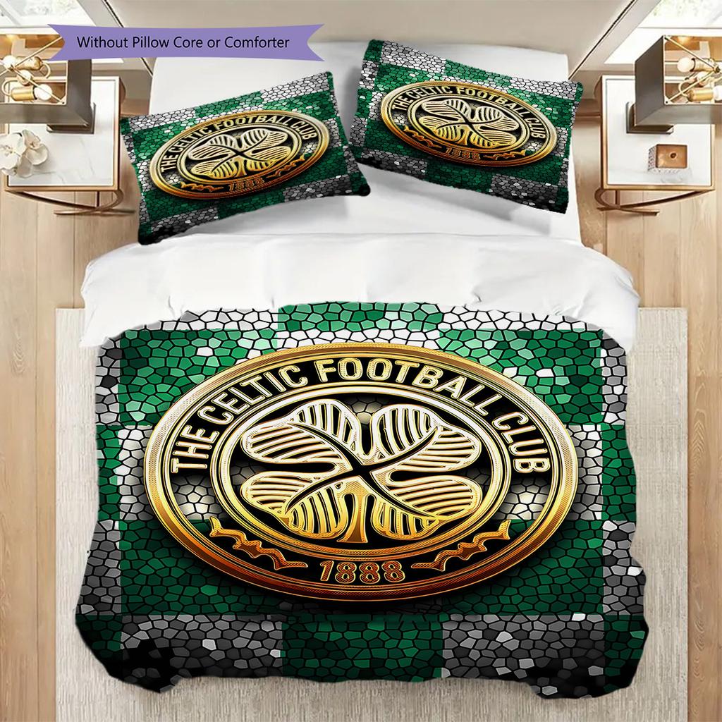 Celtic F.C Pattern Bedding Quilt Set Quilt Cover Pillowcase Home Decoration Birthday Gift (1 * duvet cover + 2 * pillowcase, without core)