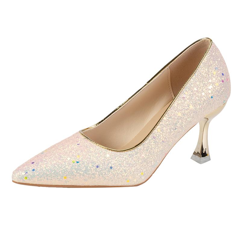 Mode Neue spitze Paillettenabsätze für Herbst Damenmode Stiletto Blech Strass Kristallabsatz Einzelne Schuhe