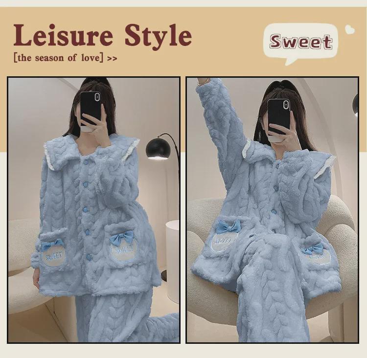 Übergröße 250 Jin Damen Flanell Pyjama Set - Dicke Korallenfleece Strickjacke für Herbst/Winter