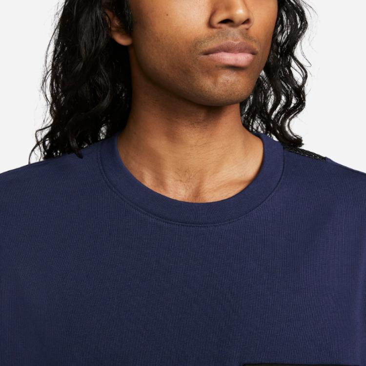 Nike FFF Logo Color Block Pocket Design Round Neck Loose Short Sleeve T-Shirt Men Tops Navy-Blue DN1157-410