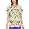 Women's Printed Work Clothes, Sloping Collar And Double Layer Pockets, Basic Top Pullover