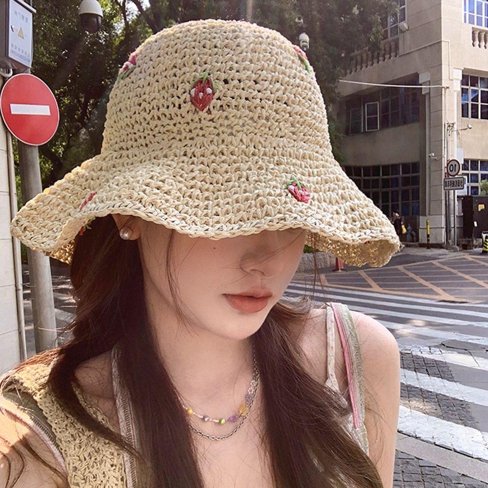 

Sunscreen Beach Hat UV Protection Weave Straw Cap Sweet Lafite Straw Hat Spring бежевый
