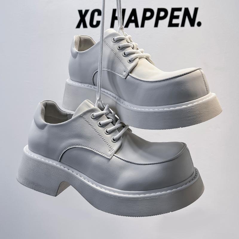 British style platform small leather shoes men's 2024 French retro black high-heeled single shoes student loafers 57323-A