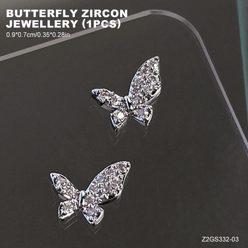 High Shine 3D Butterfly Zirconia Bow Nail Decorations
