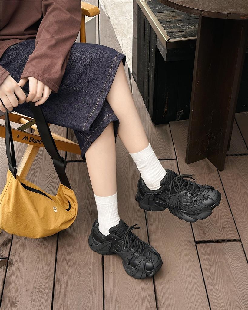 2025 early autumn new small 6cm muffin bottom versatile niche lace-up casual women's fashion breathable dad shoes