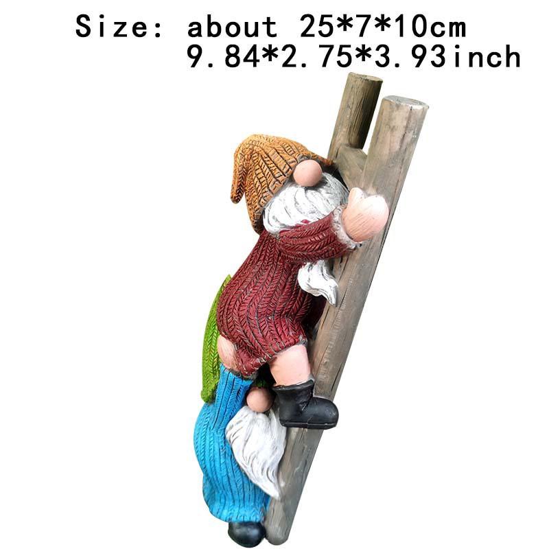 Resin Garden Gnome Figurine Decorative Stair-Climbing Dwarf Ornament Outdoor Patio Balcony Yard Decoration
