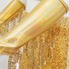 Girls Latin Dance Costume Kid Crop Top Shorts with Tassels Arm Sleeve Sequins Dance Outfit for Party