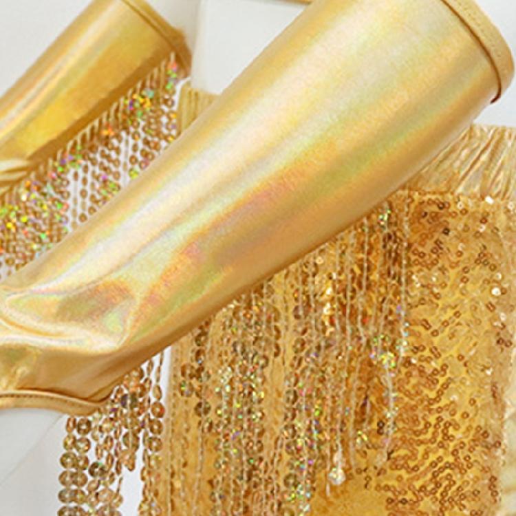 Girls Latin Dance Costume Kid Crop Top Shorts with Tassels Arm Sleeve Sequins Dance Outfit for Party