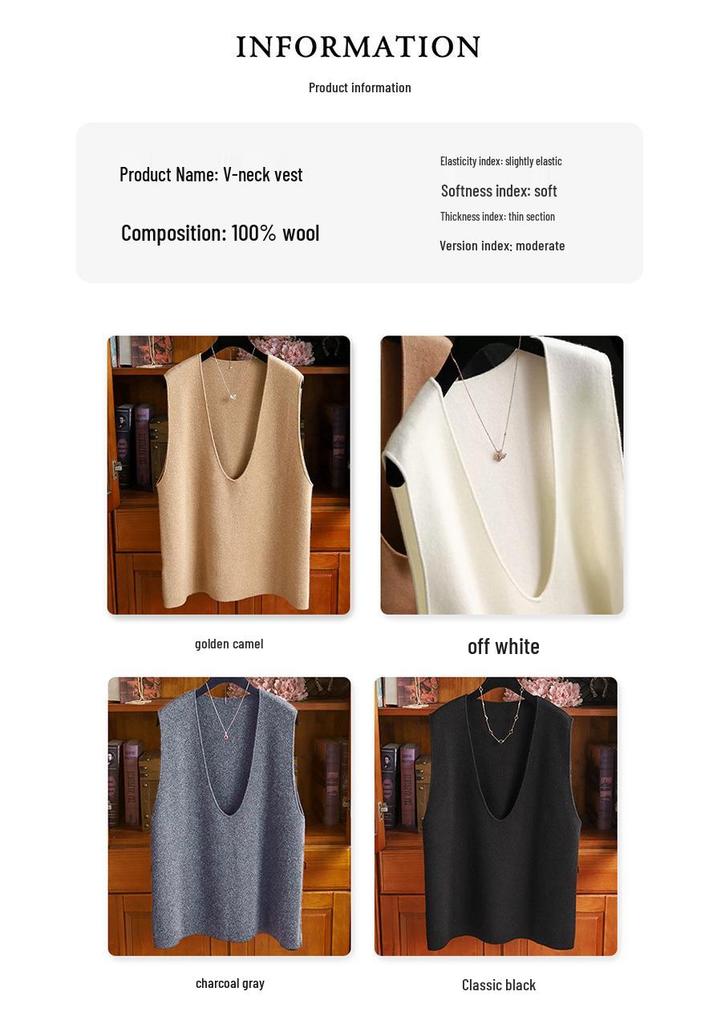 Autumn/Winter Women's V-neck 100% Pure Wool Loose Vest