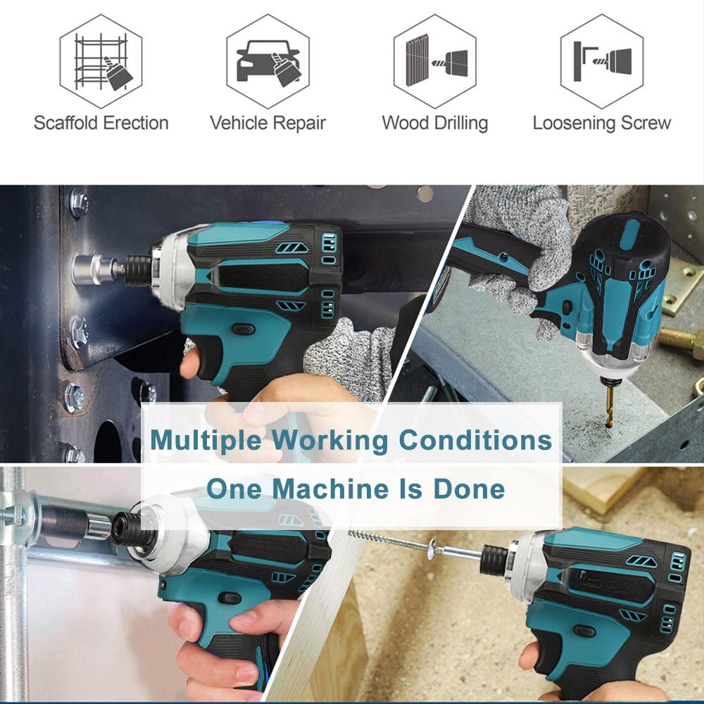 4 Gear Cordless Screwdriver Impact Wrench 1/4 Brushless Electric Screwdriver Rechargable Drill Driver Power Tool Blue