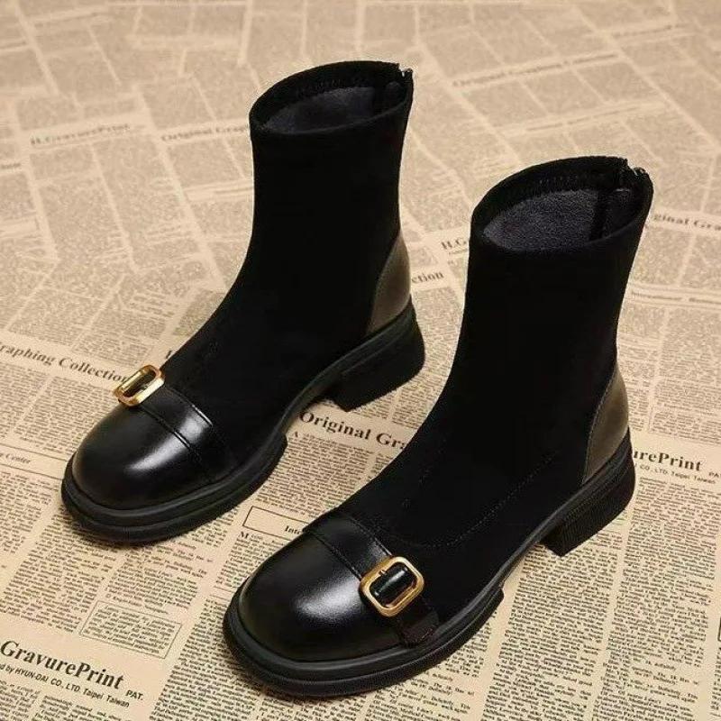 

Модные коричневые носки женские 2024 популярный западный стиль маленькие ботильоны европейская осень и зима узкие ботильоны 40 чёрный