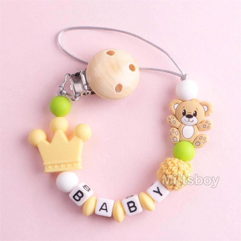 Newest Custom Personalized Name Pacifier Clips Handmade Beech Chains Silicone Beads Holder Soother Baby Teething Toys Chew Gift