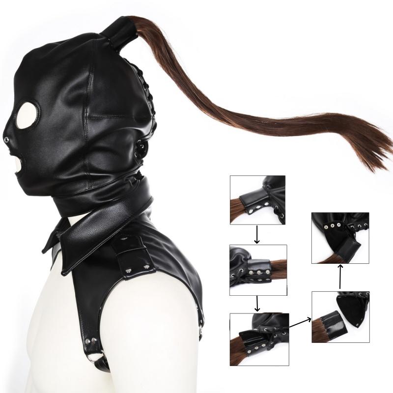 Eksotiske kostymer Bondage-hette med avtakbar parykk Sexy erotisk tilbehør Klubbfest Rollespill Bryststropp Voksenspill Sexleketøy