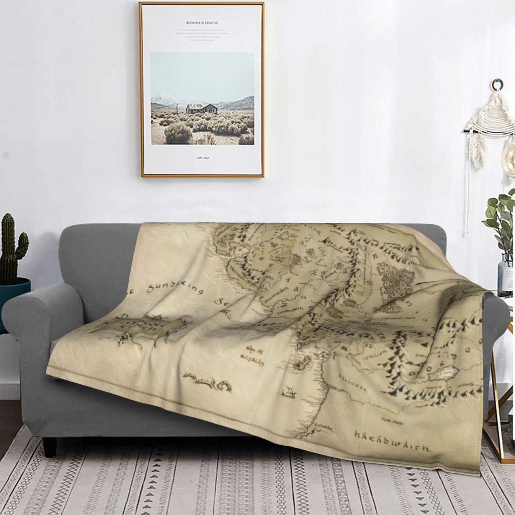 L-Lords Of The R-Rings Middle Earth Map Fuzzy Blankets Movie Funny Throw Blankets for Home Hotel Sofa 150*125cm Bedspread