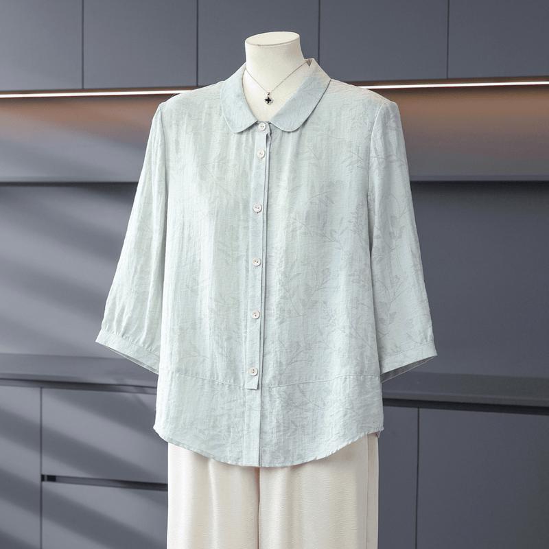 Yuzhaolin Women s Jacquard Peter Pan Collar Shirt XL