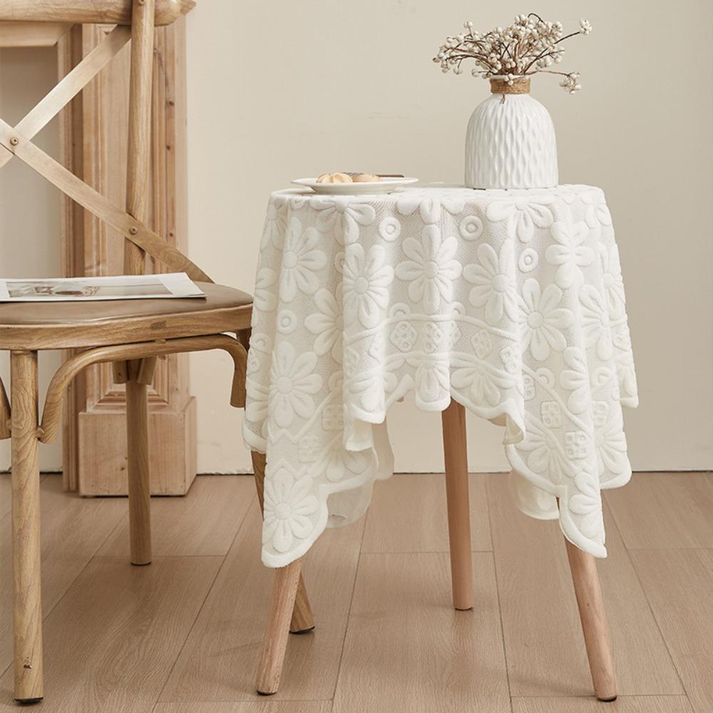 Retro Sunflower Tablecloth Knitted Soft Embroidered Tablecloth Minimalist Dustproof Tea Table Cloth Wedding Party (Beige,S) бежевый