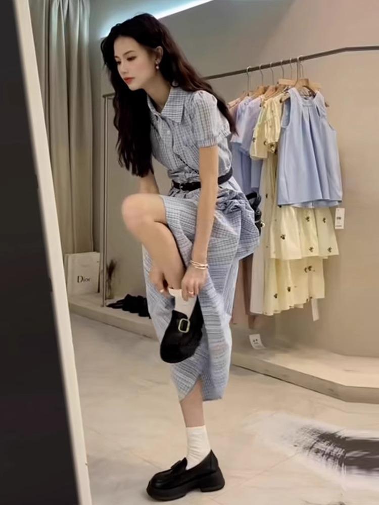 (original Practice + Belt) French Temperament Shirt Long Skirt New Women's Summer Feeling Is Popular This Year