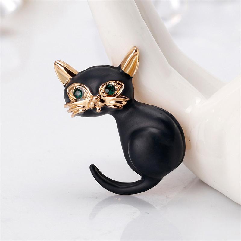 Enameled Black Cat Brooches Cute Kitten Animal Pin Women Suit Coat Corsage Clothing Accessories