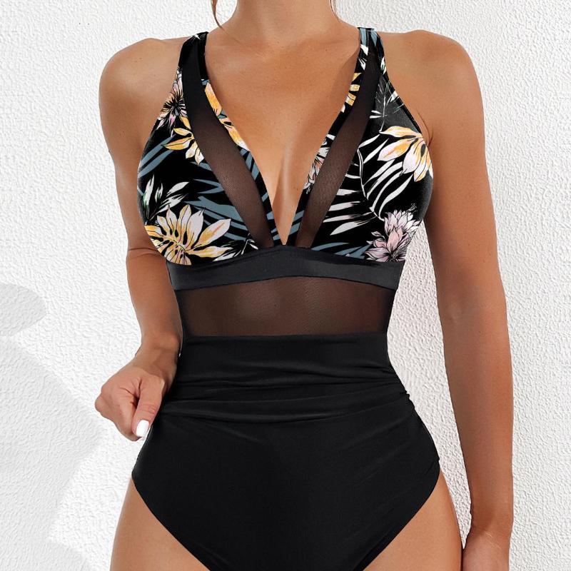 Dámske plavky čierne sieťované sexi bikiny jednodielne bikiny pre ženy plážové plavky