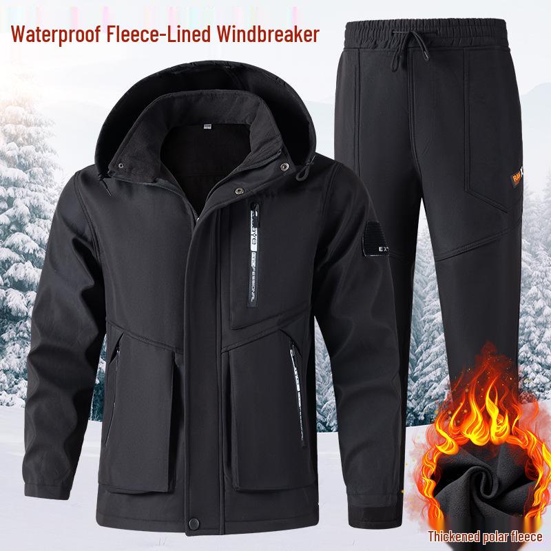 Men's Waterproof Camouflage Workwear: Thick, Plus Velvet for Autumn/Winter - Protective Jacket and Overalls.