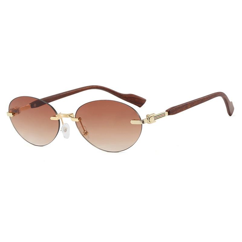 New Luxury Oval Frameless Wooden Leg Women Sunglasses Ins Fashion Brand Gradient Design Men Outdoor Travel Shades Uv400