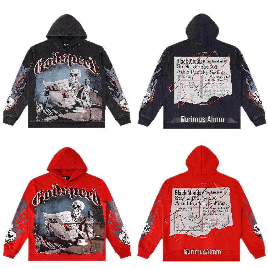 25ss Retro American Trend Washed Hip Hop Hoodie - Autumn/Winter