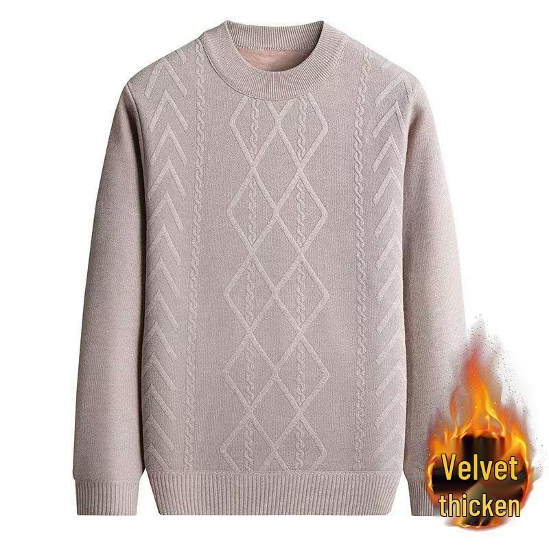 

Men s Fleece-Lined Winter Sweater - Warm, Loose Knitwear for Middle-Aged & Elderly L 100-115 lbs
