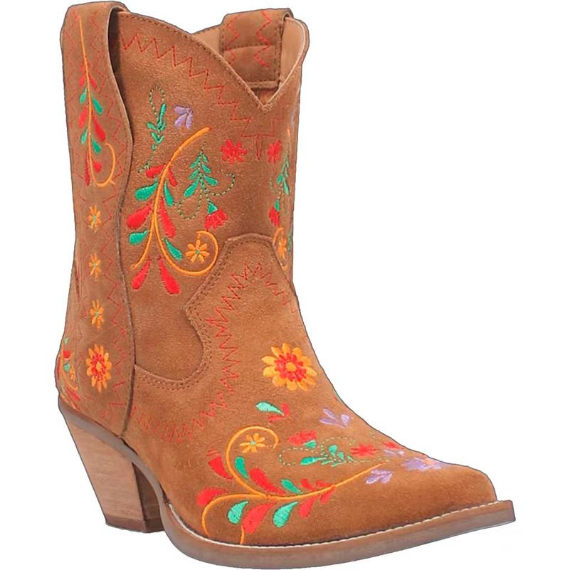 Women Ankle Short Boots Round Toe Thick High Heels Embroidery Flower Western Cowboy Boots Ladies Fashion Shoes Winter 46