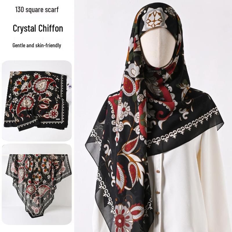 Damenmode 130x130 Seidenähnlicher Gaze Quadratischer Schal Stola - High-End, Leichtgewicht, Langer Schal