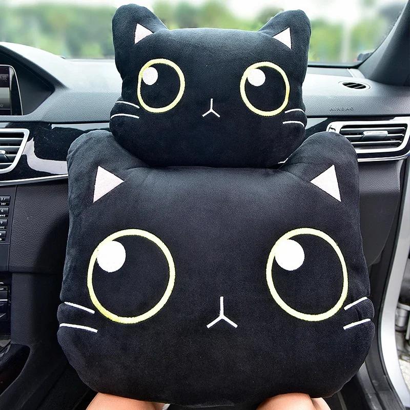 Cute Car Neck Pillow Cat Car Pillow Rearview Mirror Cover Girl Seat Belt Shoulder Pad Neck Cushion Woman Car Accessory Cartoon