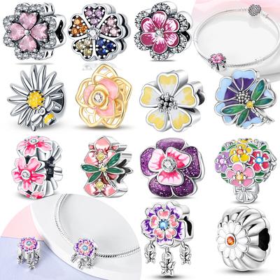Original Copper Flowers Pink Hearts Zircon Butterfly Green Dragonfly Charms Bead Fit Bracelet Diy Valentine'S Day Fine Gift