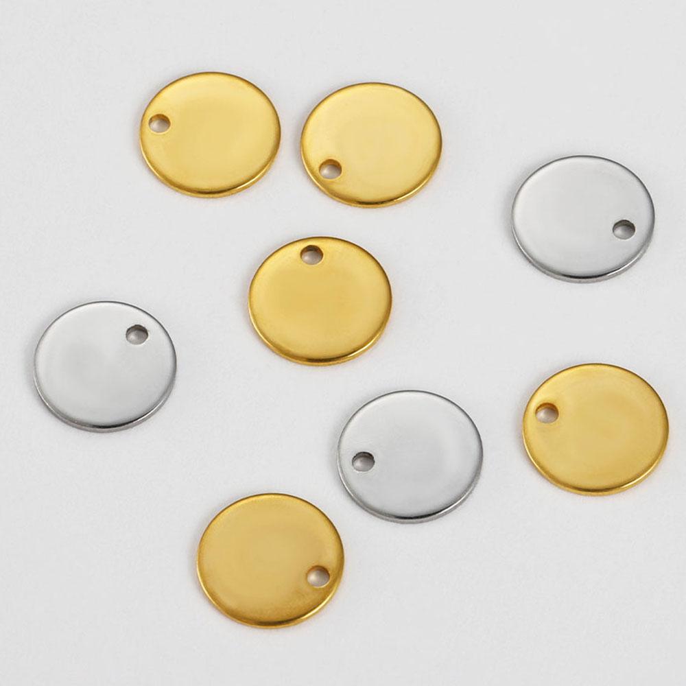 20pcs 8-15mm Round Gold Stainless Steel Stamping Blank Dog Tags Pendants DIY Bracelet Charm Jewelry Finding Customize Wholesale