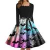 Women's Fashion Square Neck Casual Slim Halloween Printed Long Sleeve Dresses