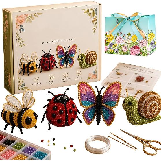 Petite 3D Perlen-Tier Bastelset Handgemachtes Perlenstickerei Set mit bunten Perlen & Anleitung Kreatives Basteln Geschenk für Erwachsene & Anfänger