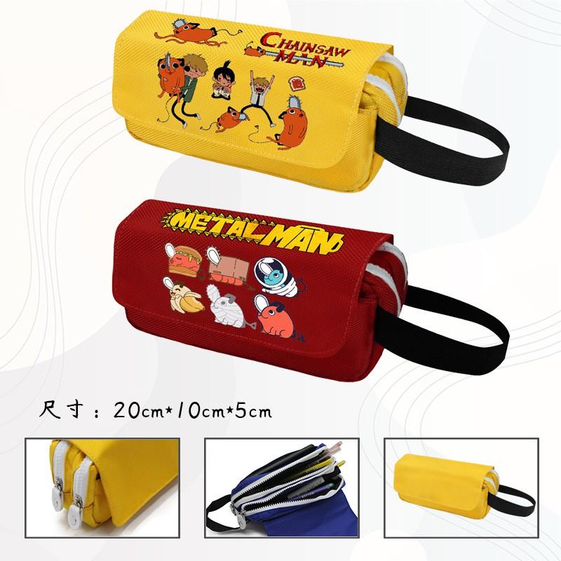 Chainsaw Man Pencil Case Cartoon Anime Stationery Organizer Double Zipper Large Capacity Students