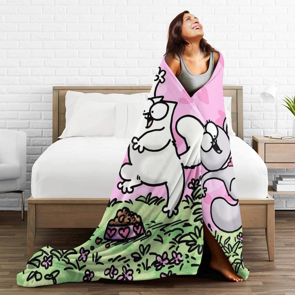 Humorous Cartoon Cat Simons Cat Flannel Throw Blanket Blanket for Bedding Outdoor Lightweight Quilt,