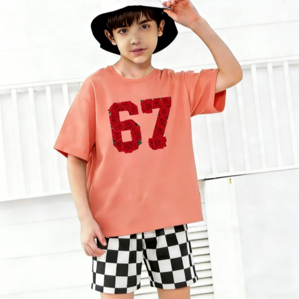 Fashion Multicolored 67 Printed Summer Men's T-shirt and Shorts 2 Piece Set Summer Casual Outfit for Men's and Women's Clothing