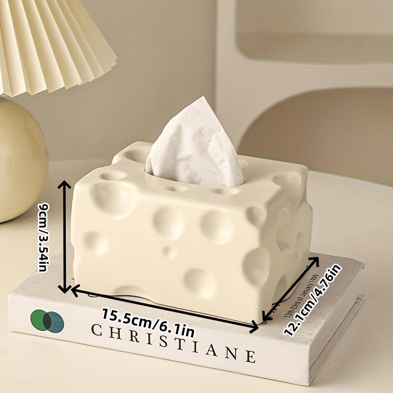 Cheese Shaped Tissue Box Holder Playful White, Yellow Cream Designs, Plastic Material, Perfect for Living Room Decor