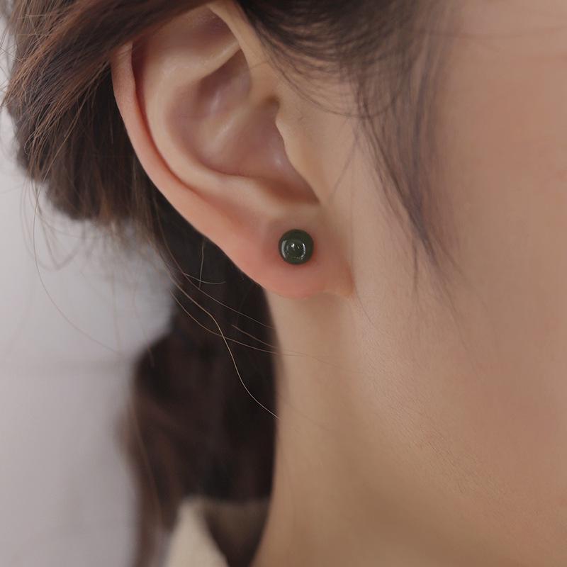 Tichiya S925 Sterling Silver Natural Hetian Jade Nephrite Earrings - Simple, Versatile, and Exquisite New Style