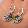 Lady Enamel Flower Rhinestone Oval Dangle Earrings Necklace Ring Jewelry Gift
