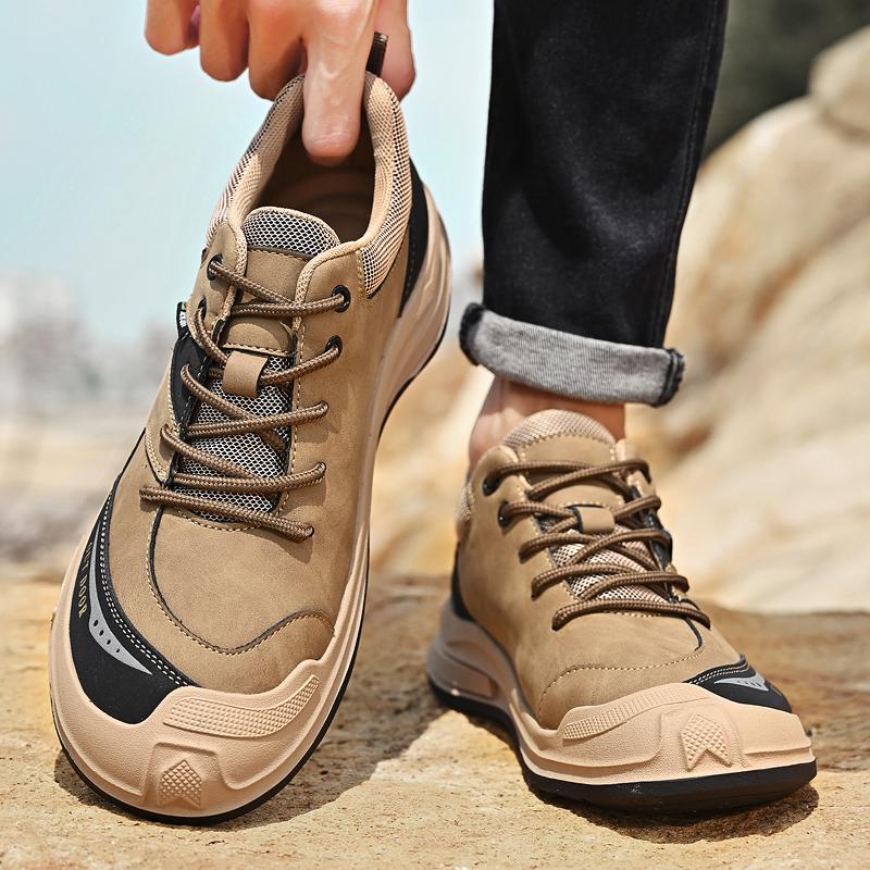 Fashion Golden Sapling Mountain Climbing Shoes Genuine Leather Outdoor Men's Casual Shoes Tactical Leisure Flats Platform Moccasins Men