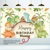 Customizable Name Watercolor Dinosaur Party Backdrop Kids Jungle Dino Photo Booth Background Cloth