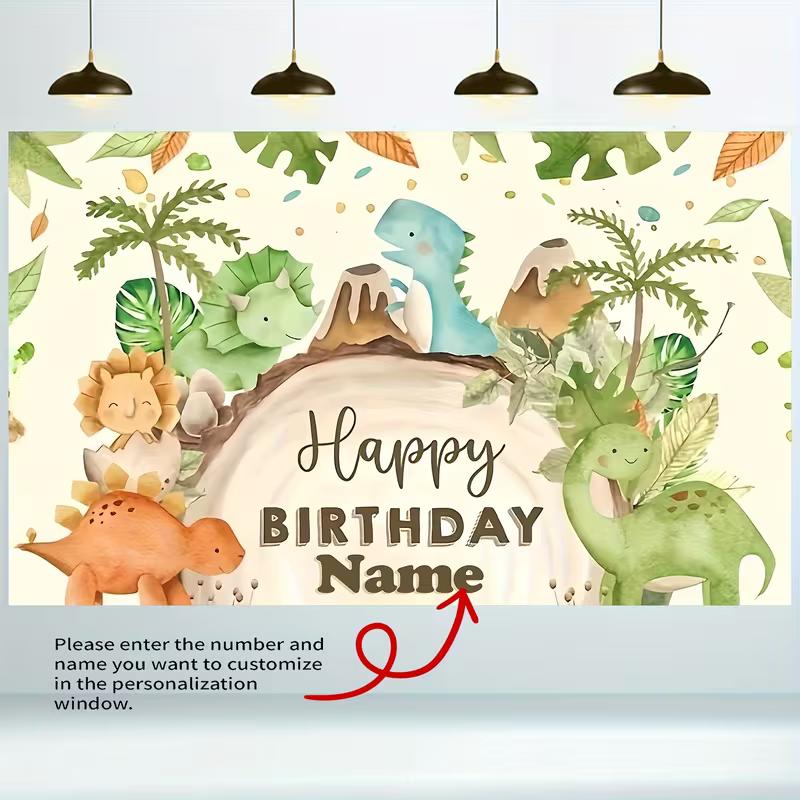 Customizable Name Watercolor Dinosaur Party Backdrop Kids Jungle Dino Photo Booth Background Cloth